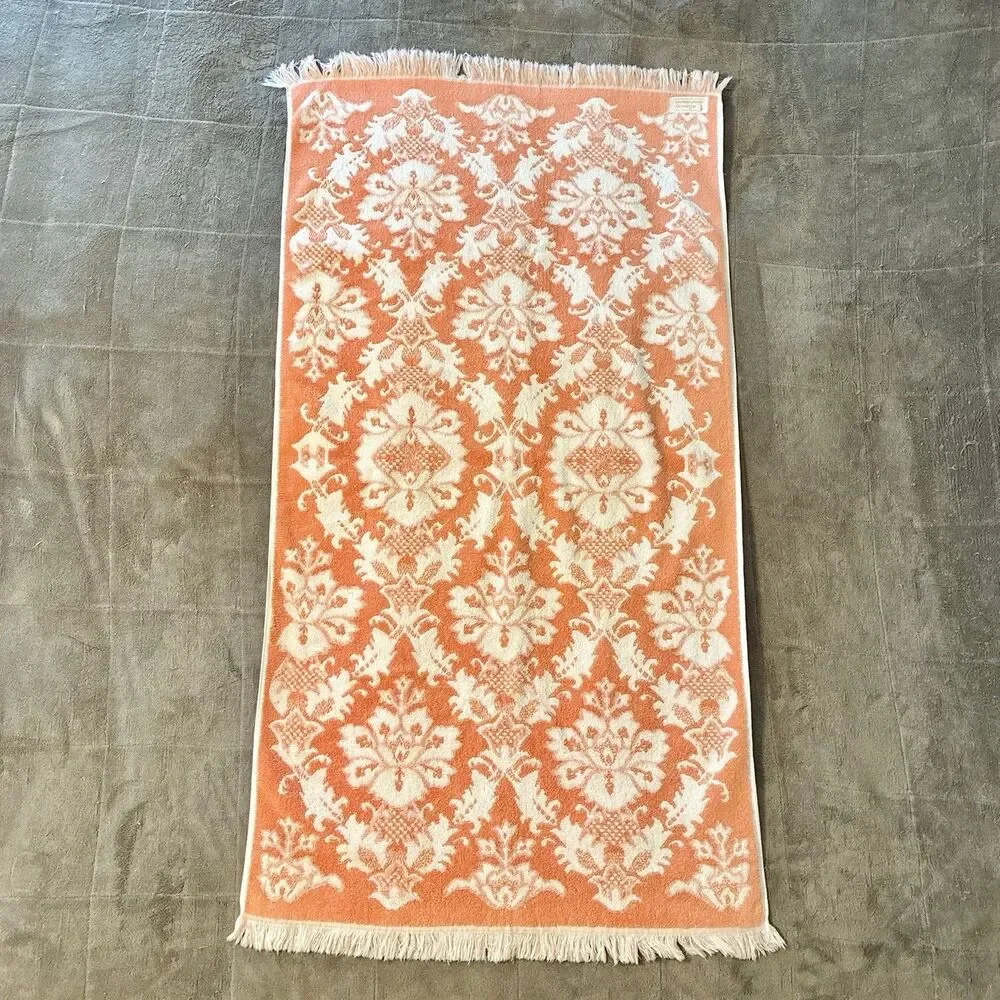VTG Callaway Bath Towel, Hand Towel Grand Damask Floral Peach Orange *READ*